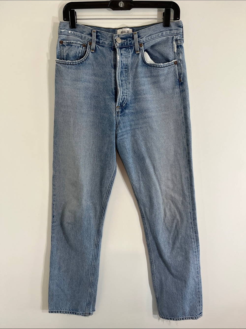 Agolde high rise straight jeans rip on back 27